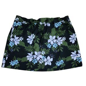 Speedo Swim Skort Womens Size XXL Black Green Hawaiian Floral Tropical Beach